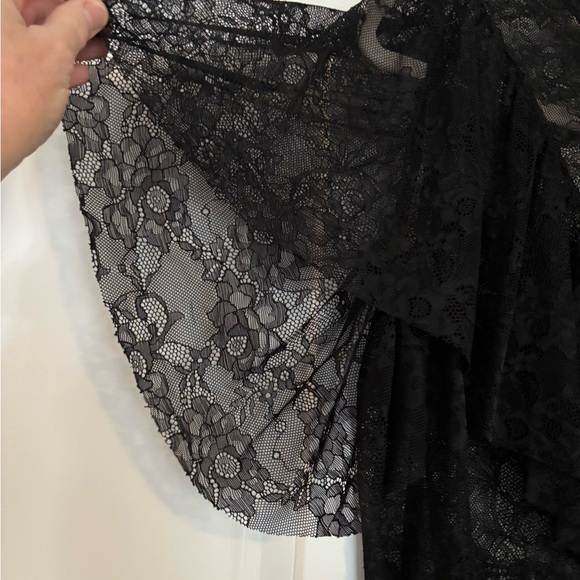 #74 Gaea Los Angeles Black Sheer Flutter Sleeve Blouse with Mandarin Collar NWOT - Picture 4 of 13